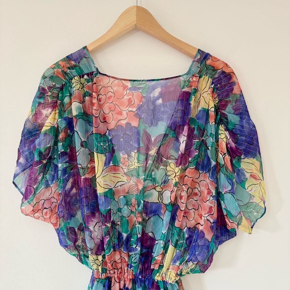 Anthropologie What Goes Around Comes Around 100% Silk Sheer Floral Blouse Size S - Picture 9 of 12